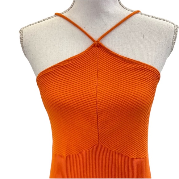 Zara Ribbed Cotton Halter Dress Large Orange - Picture 3 of 16